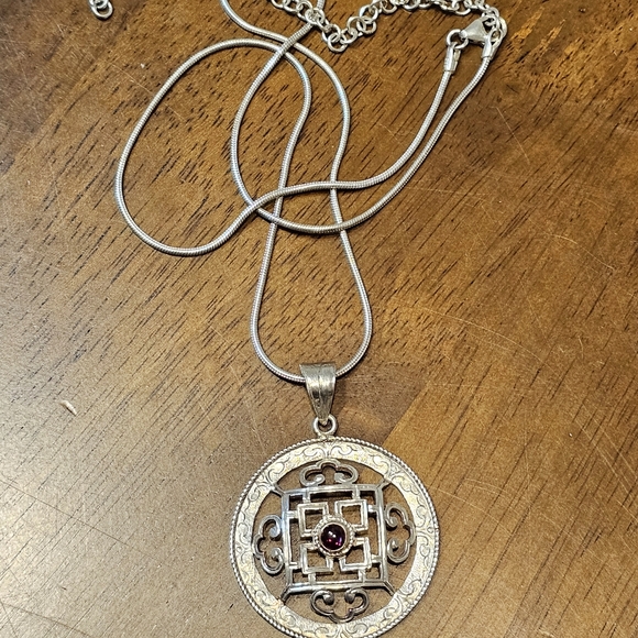 925 Sterling Garnet Necklace Vintage - Picture 4 of 16